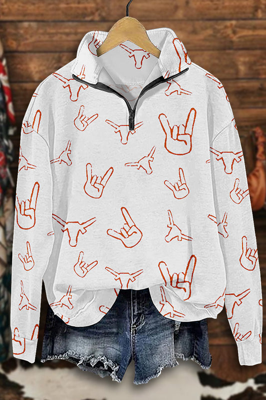 Classic Texas Longhorns Print Zip-Up Sweatshirt