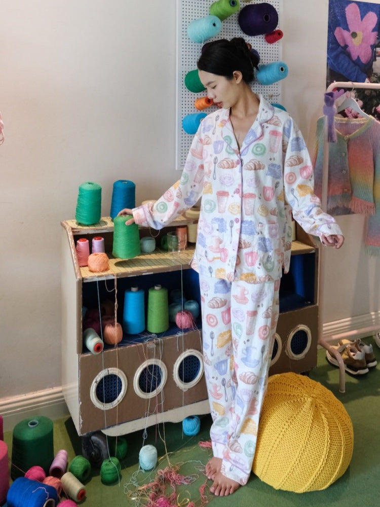 Milk Tea & Bread Print Pajama Set