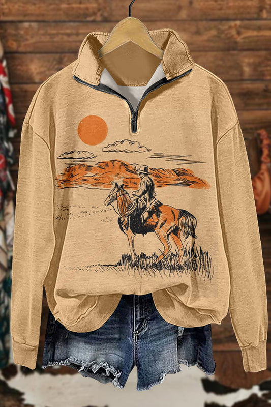 Retro Western Cowboys Print Sweatshirt