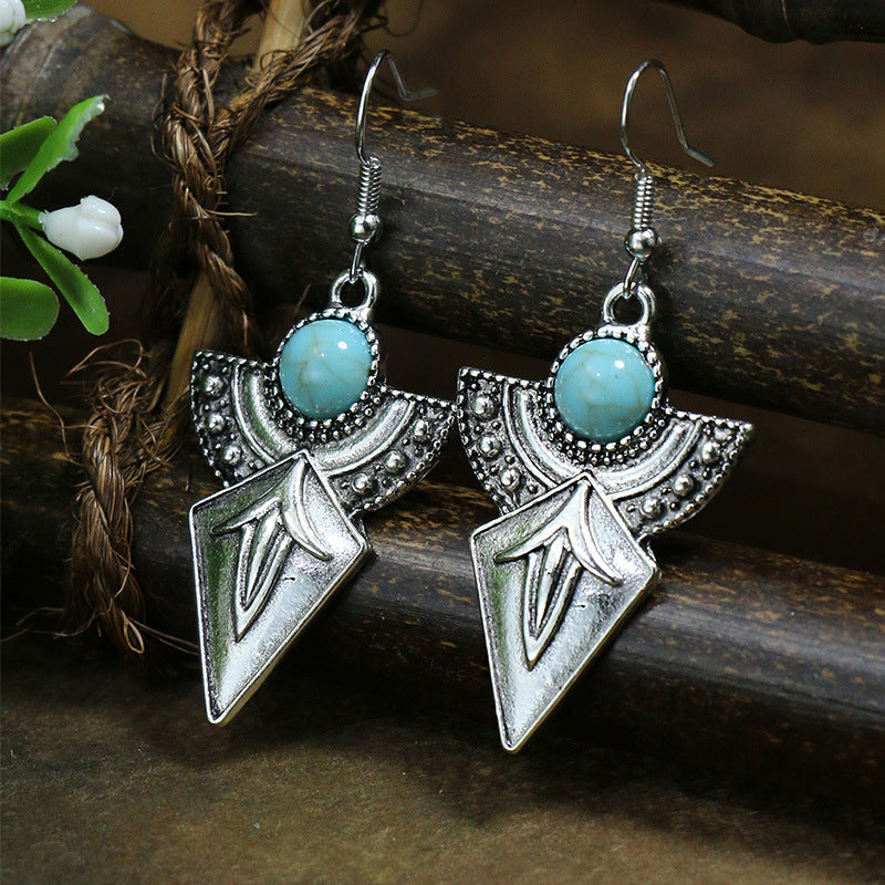 Women's Bohemian Turquoise Inlaid Tassel Earrings