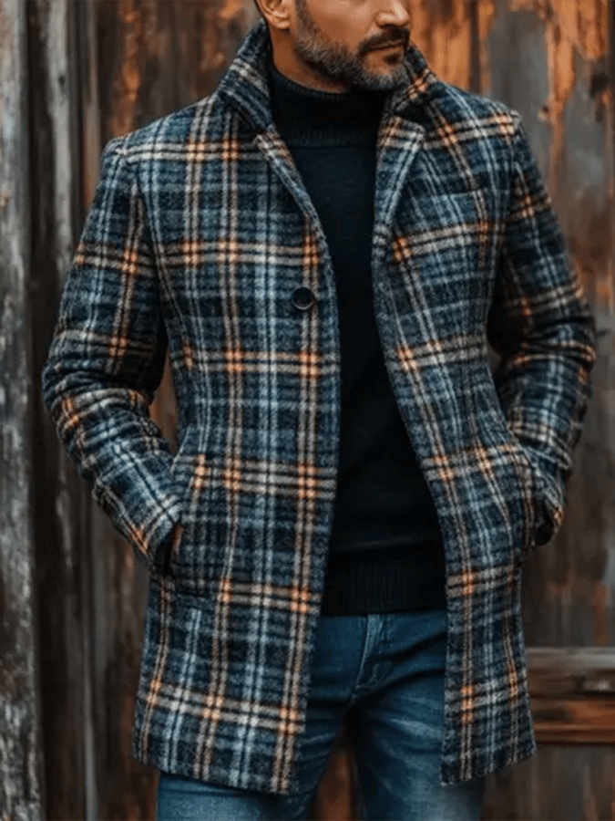 Men's Retro Outdoor Plaid Woolen Coats