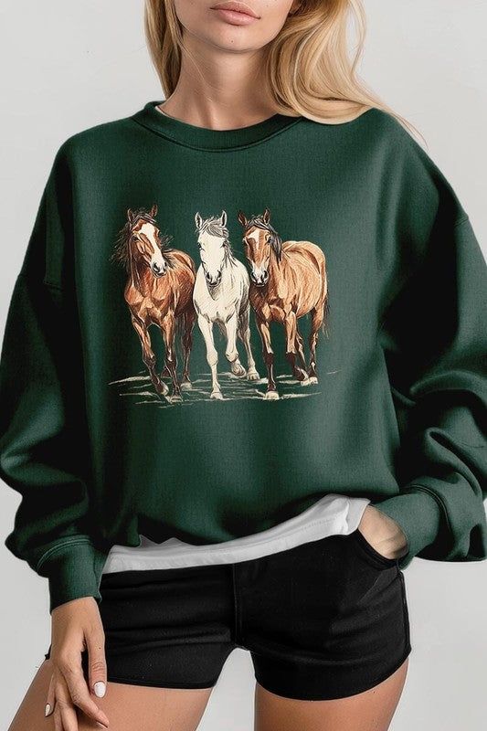 Three Horses Western Graphic Sweatshirt choice of colors