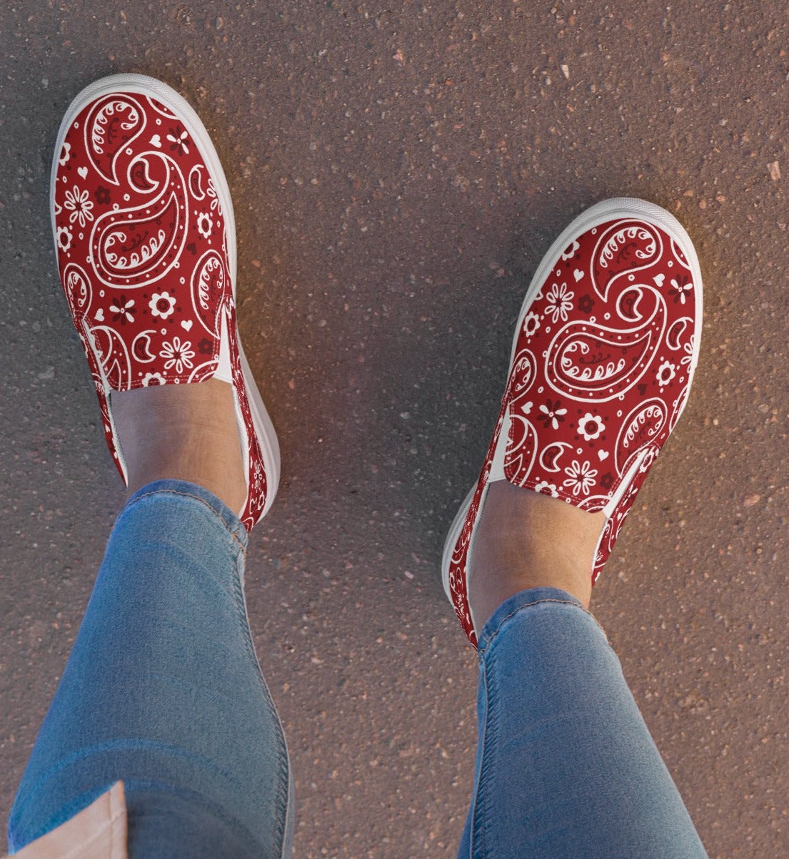 Red Bandana Women__ Slip-on Canvas Shoes