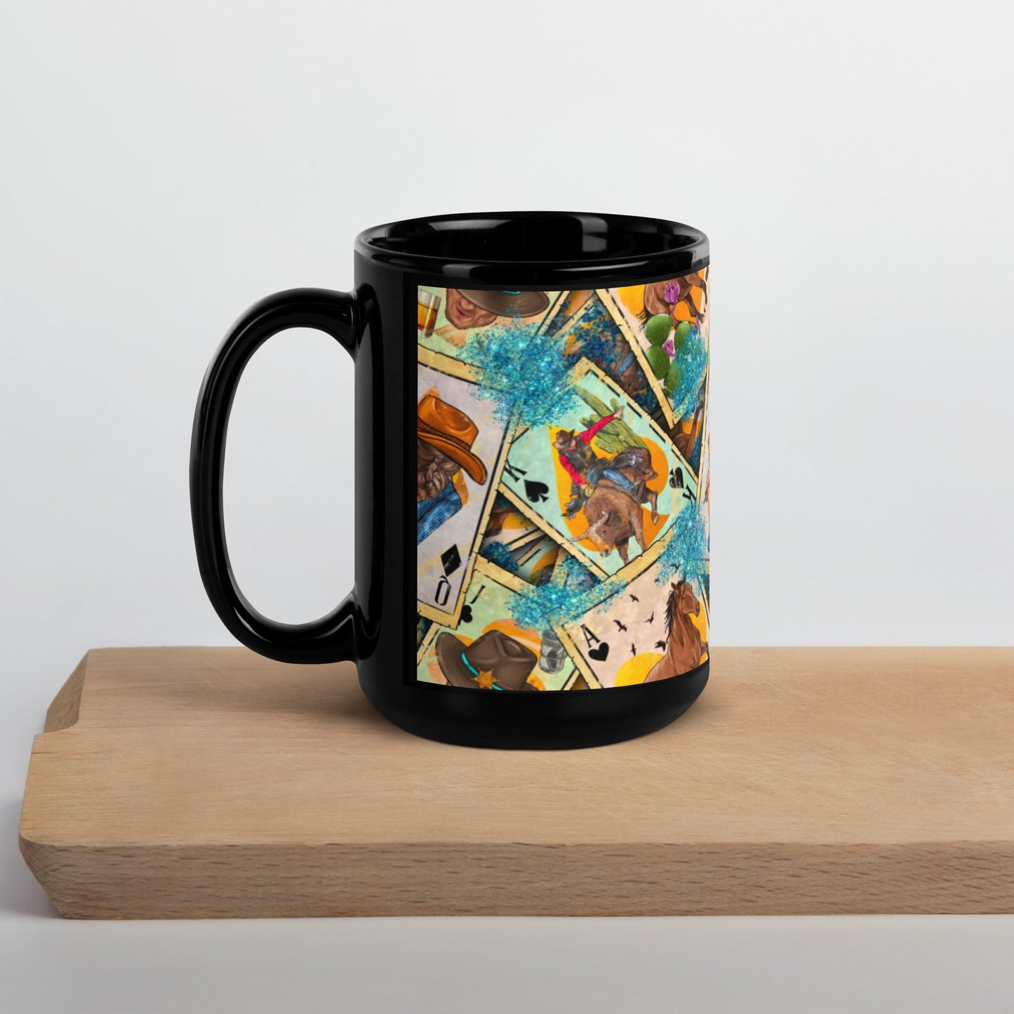 Feelin' Lucky Cowgirl Black Glossy Mug