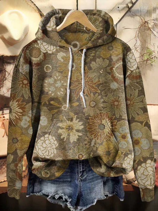 Retro Ethnic Floral Pattern Print Casual Sweatshirt