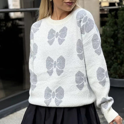 Printed Butterfly Round Neck Sweater Pullover Loose Casual Women's Sweater