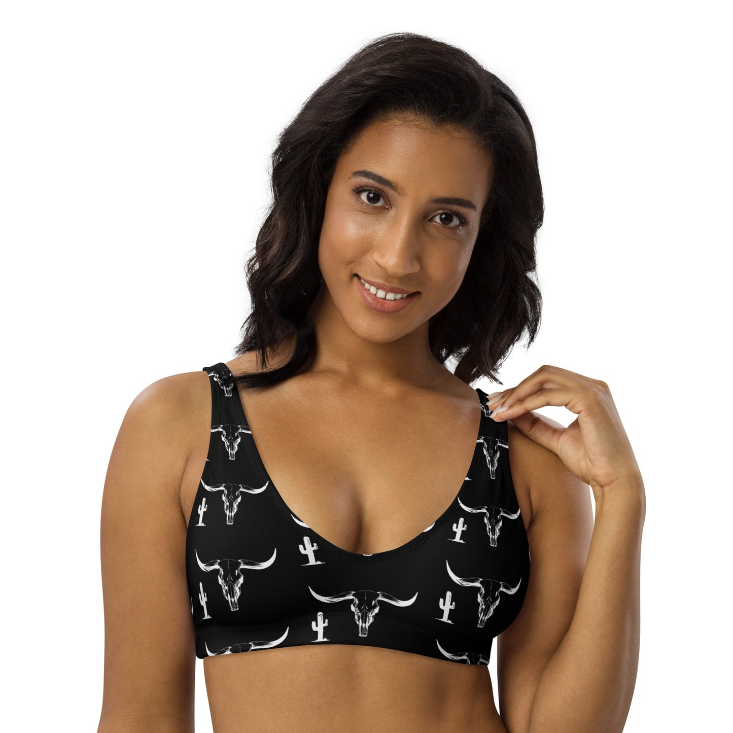 Yeehaw White Bullhead Cactus Bikini Top