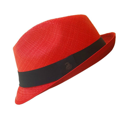 Red Short Brim Fedora | Original Panama Hat | Toquilla Straw | Handwoven in Ecuador - EA