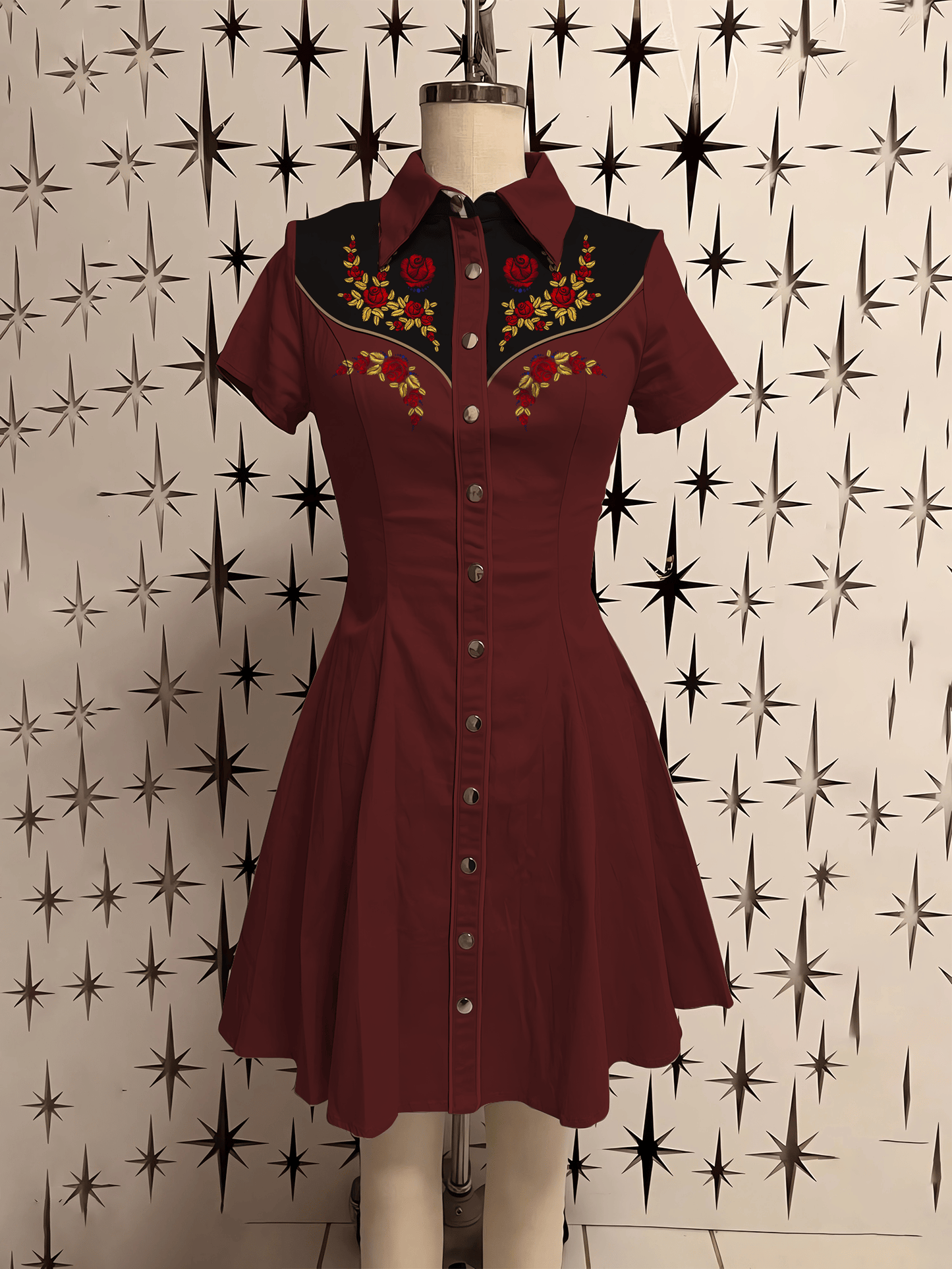 Western Retro Floral Shirt Dress