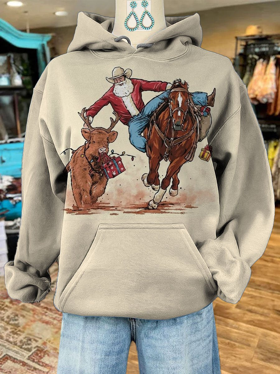 Western Christmas Print Casual Hoodie Sweatshirt