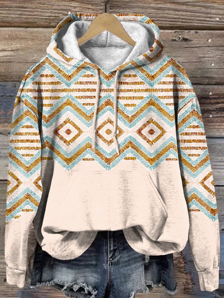 Retro Beige Rhombus Art Print Casual Hoodie Sweatshirt