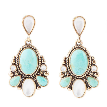 Barcelona Turquoise and Mother of Pearl Post Drop Earrings