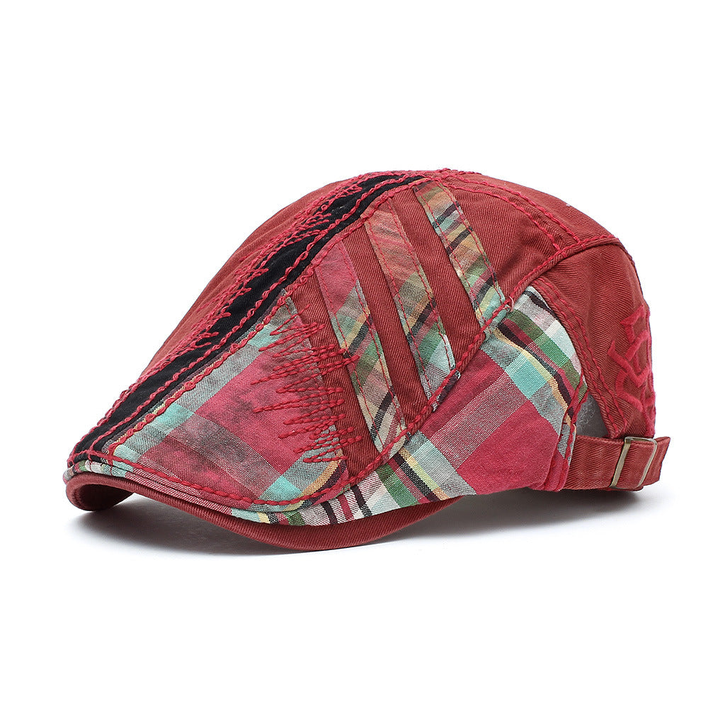 Patchwork stitching plaid forward cap