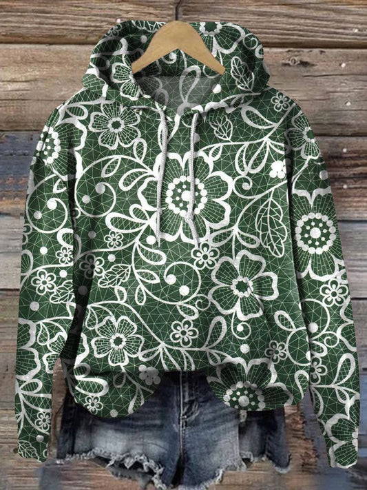 Lace Floral Art Print Casual Hoodie Sweatshirt