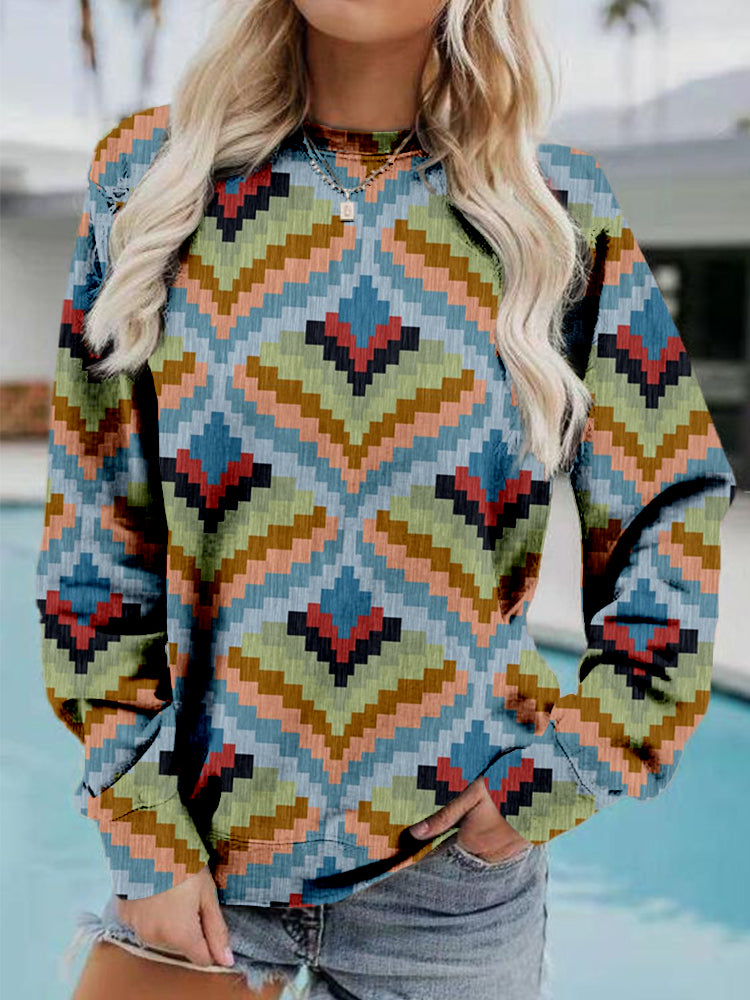 Bargello Heart in Southwestern Colors Pattern Comfy Sweatshirt