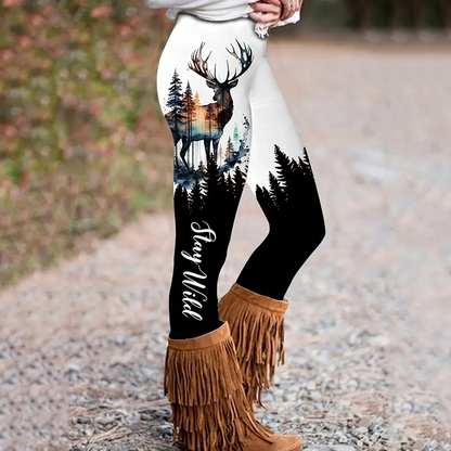 Elk Print High Waist Leggings