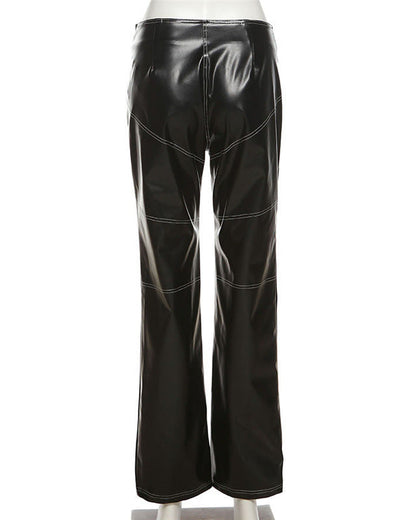 Slim Fit Zipper Pu Trousers