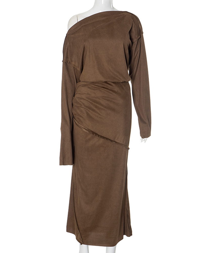 Slant-Necked Shoulder-Length Long-Sleeved Half Skirt Suit