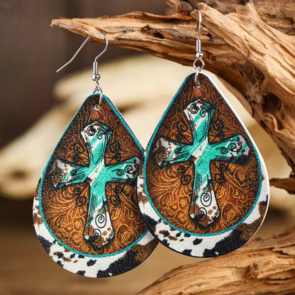 Cow Cross PU Leather Earrings