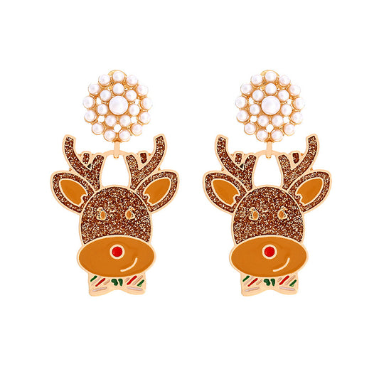 Christmas Pearl Elk Head Earrings