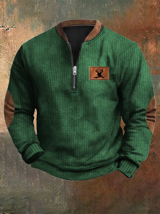 Men's Vintage Knit Print Zip-Up Sweatshirt