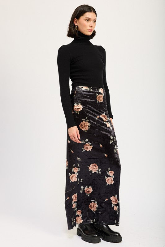 Velvet Floral Maxi Skirt