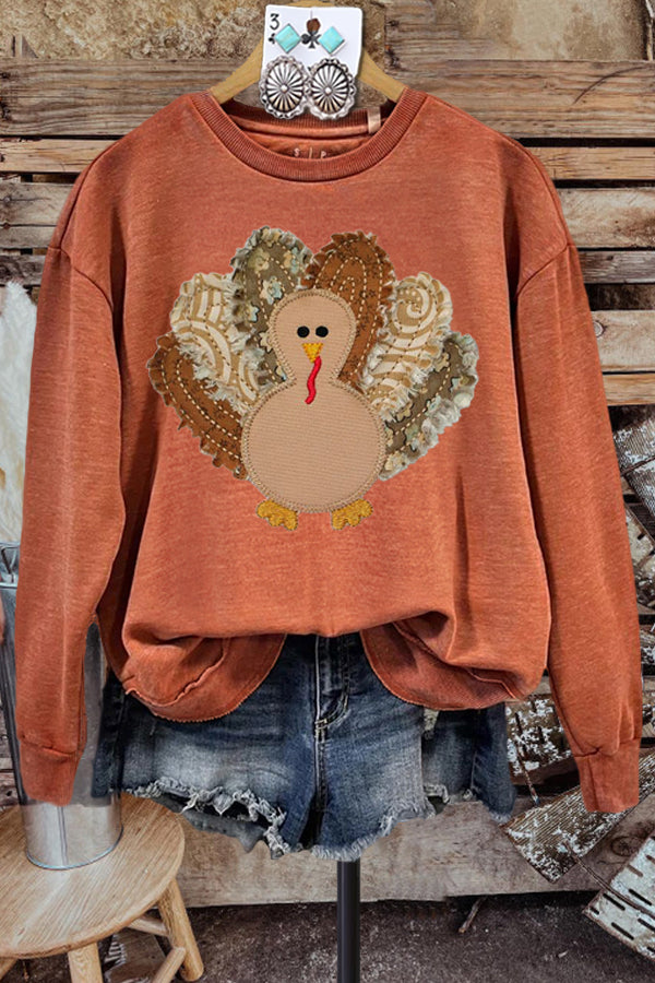 Contrast Color Turkey Crewneck Sweatshirt