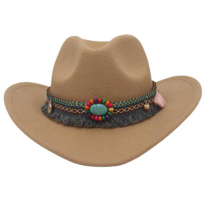 Unisex Fall Vintage Western Cowboy Woolen Sun Protection Wide Brim Hat