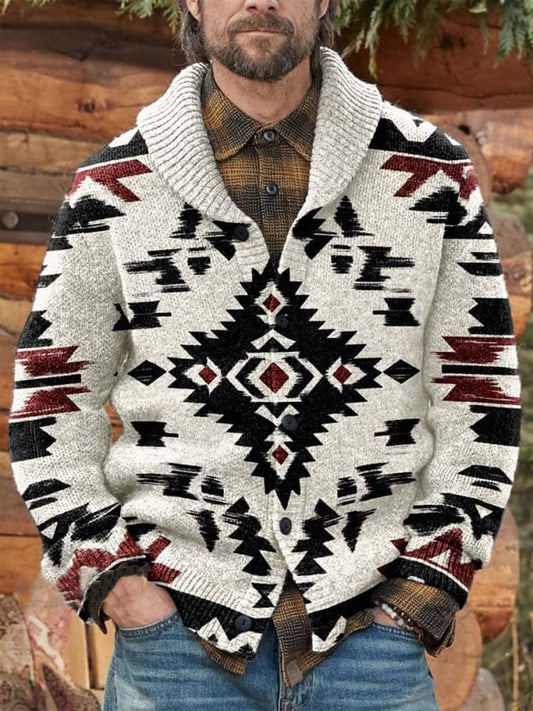 Men's Western Aztecs Print Knit V-neck Casual Pullover Sweater