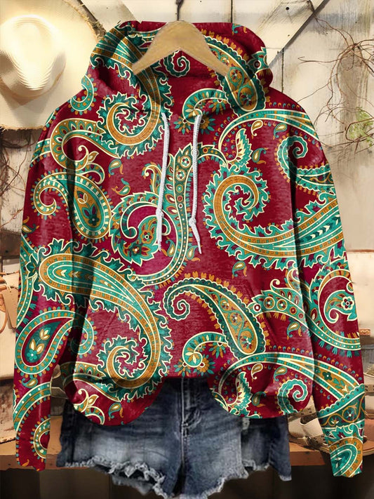 Vintage Christmas Match Colors Paisley Flowers Print Casual Hoodie Sweatshirt