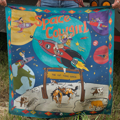 The Space Cowgirl Silk Scarf choice of sizes