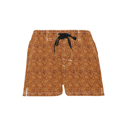 Women's Tooled Leather Print Beach Board Shorts