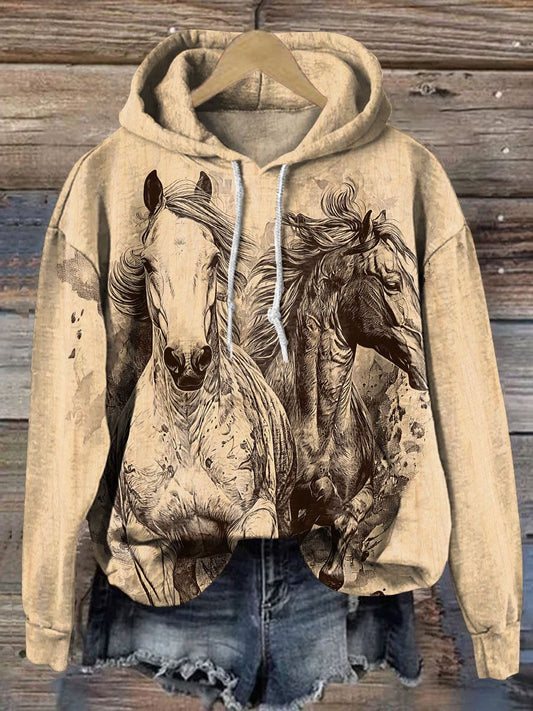 Vintage War Horse Art Print Casual Sweatshirt