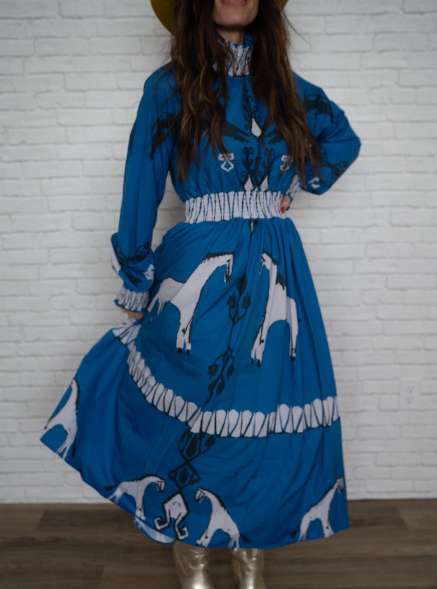 Retro Horse Print Long Sleeve Dress-3 Colors