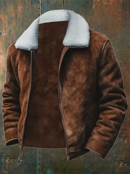 Men's Vintage Suede Pocket Polar Fleece Lapel Outdoor Jacket