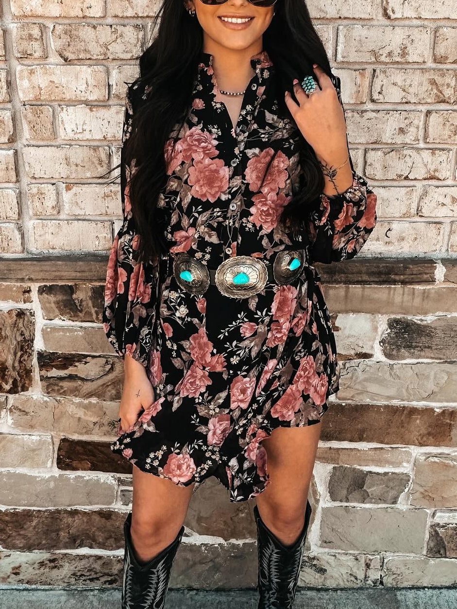 Boho Style Flower Print Dress