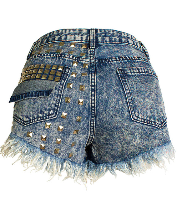 Studded Ripped Denim Shorts