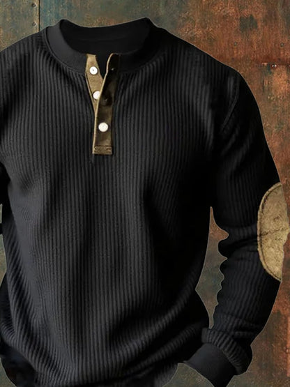 Men's Casual Retro Elbow Patch Stripes Pullover