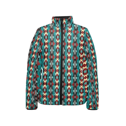 Teal Aztec Women's Puffy Bomber Jacket