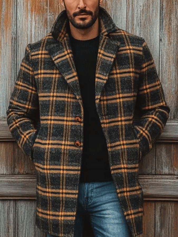 Men's Retro Outdoor Plaid Woolen Coats