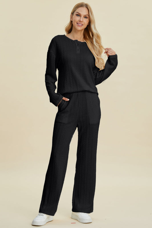 Two Piece Cable-Knit Long Sleeve Top and Pants Set choice of colors