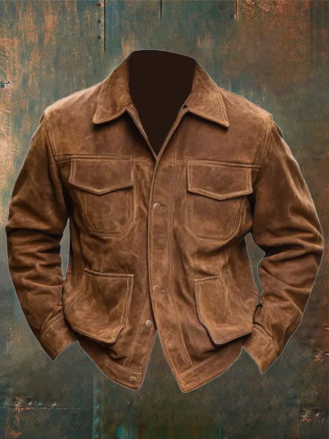 Men's Vintage Suede Multi-Pocket Lapel Outdoor Jacket