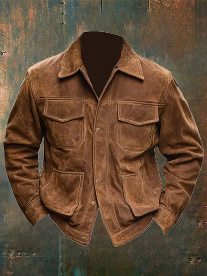 Men's Vintage Suede Multi-Pocket Lapel Outdoor Jacket