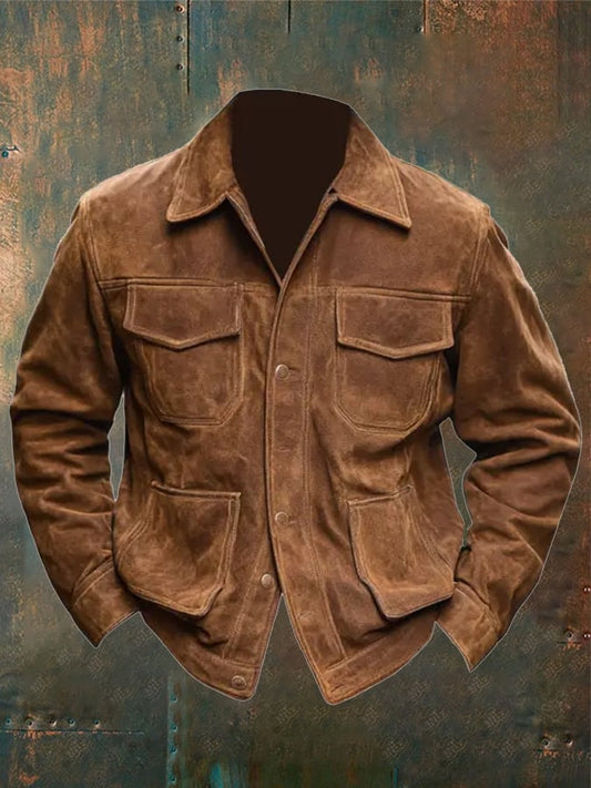 Men's Vintage Suede Multi-Pocket Lapel Outdoor Jacket