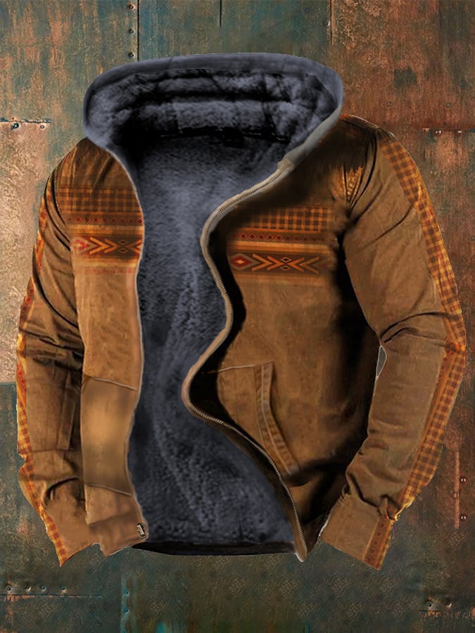 Casual Retro Western Style Printed Fleece Jacket