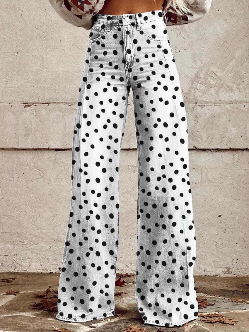 Women's Retro Classic Polka Dot Wide Leg Pants