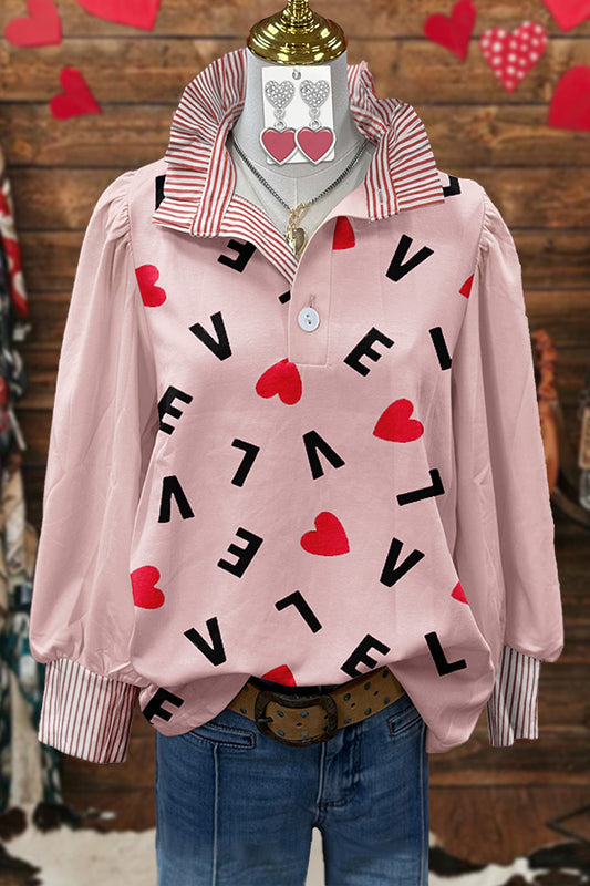 Valentine's Day Love Print Striped Blouse