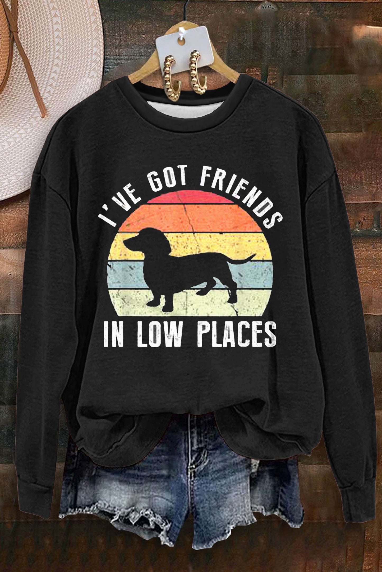 Classic Dachshund Print Long Sleeve Sweatshirt