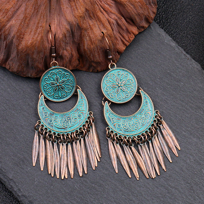 Women's Bohemian Flower Crescent Tassel Tassel Earrings