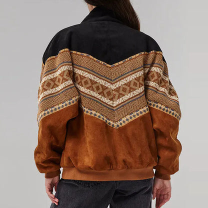 Vintage Suede Patchwork Fleece Jacket